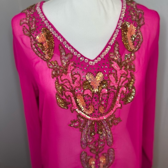 Lucky & Coco Hot Pink Embellished Sheer Tunic Top S - Picture 4 of 7